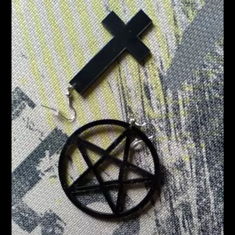 Pentagram Crucifix Statement Earrings - Witch Punk Goth Vampire